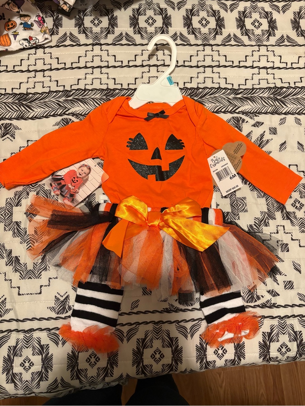 Baby Essentials Girls Halloween 2-Piece Pants Set Long Sleeve Striped Tulle 6M